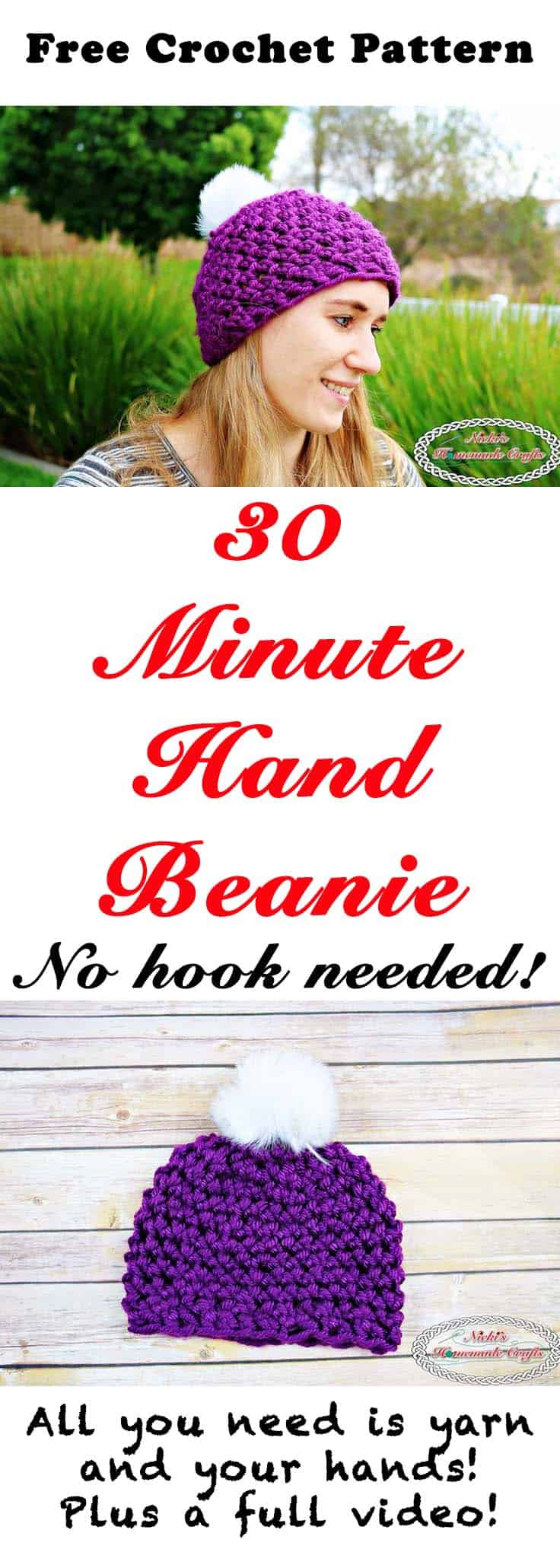How to Quickly Finger Crochet a Beanie in 30 Minutes - Free Pattern