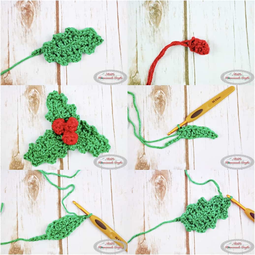 How to Crochet a Holly with Leaves and Berries for Christmas