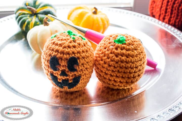 Crochet Pumpkin Stress Ball displayed