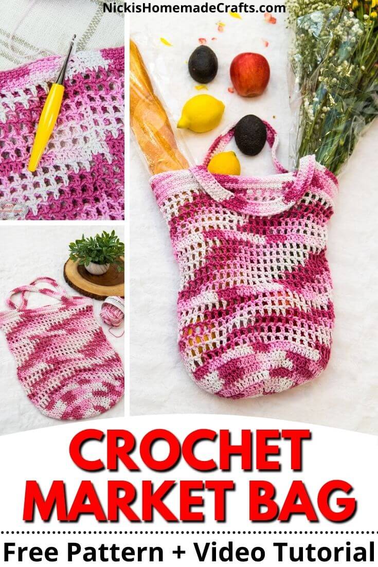 Easy Crochet Market Bag Free Pattern with Filet Crochet and Linked