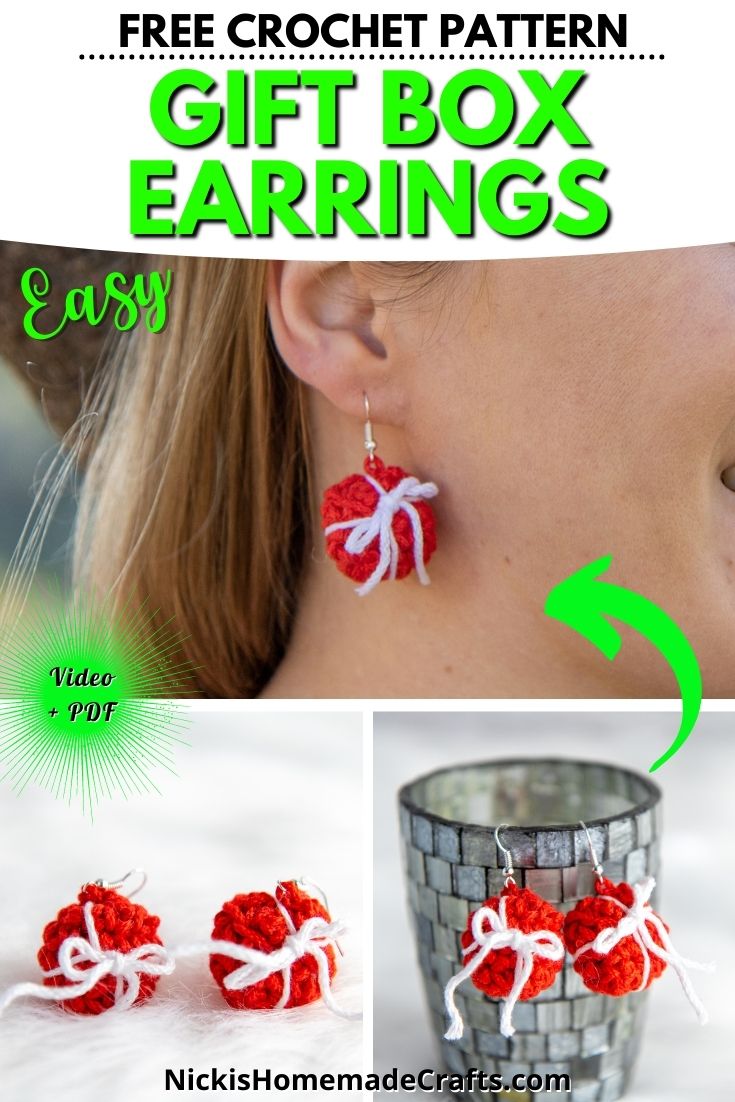 Free Christmas Gift Box Crochet Earrings Pattern Nicki's Homemade Crafts