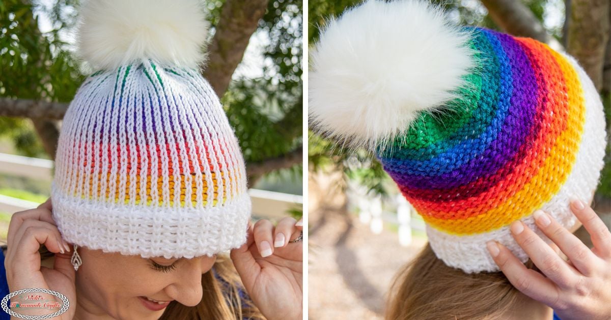 Handmade crochet rainbow 3D winter hat one of a kind! Ribbed Crochet Beanie - Multicolour Winter Hat – hdmakes main image 2