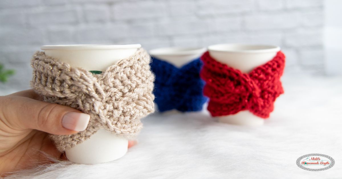 Twisted Crochet Cup Cozy Free Pattern! Nicki's Homemade Crafts
