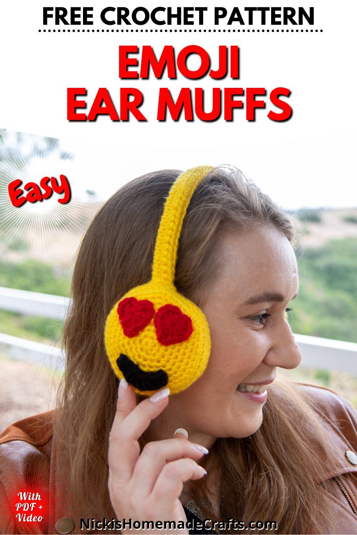 FREE Heart Eyes Emoji Crochet Earmuffs Pattern Nicki's Homemade Crafts