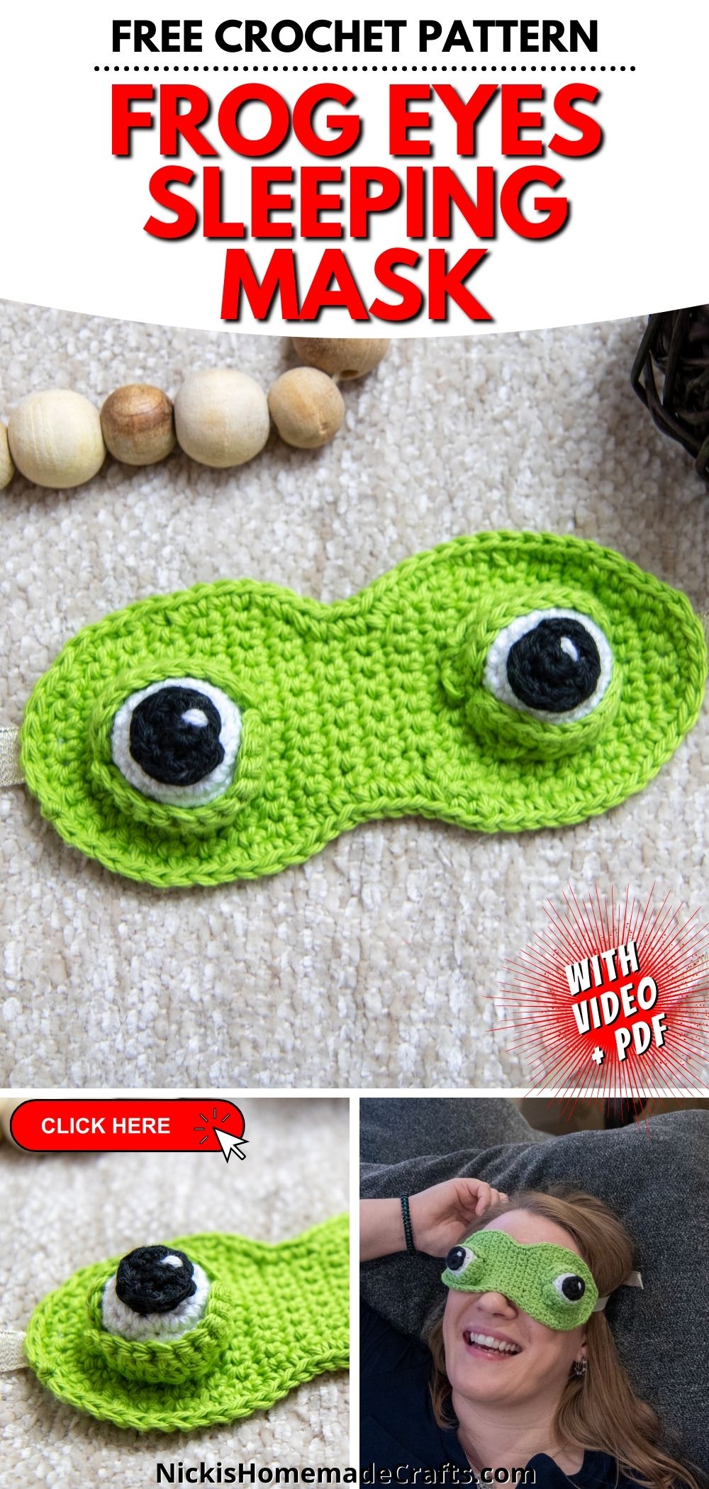 Easy Crochet Sleep Mask with 3D Eyes FREE Pattern! Nicki's Homemade