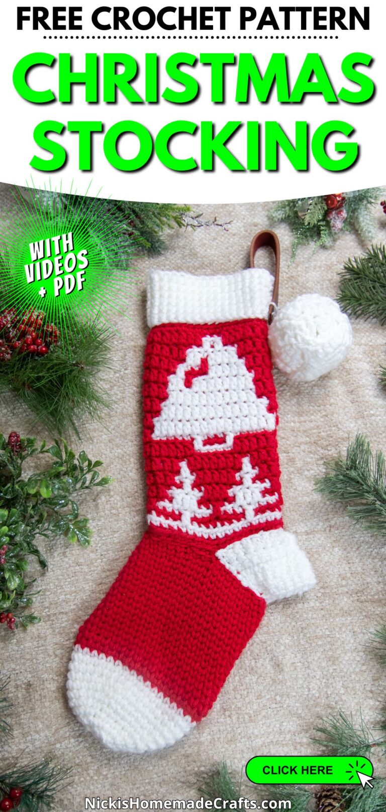FREE Mosaic Crochet Christmas Stocking Pattern with Cable Ornament ...