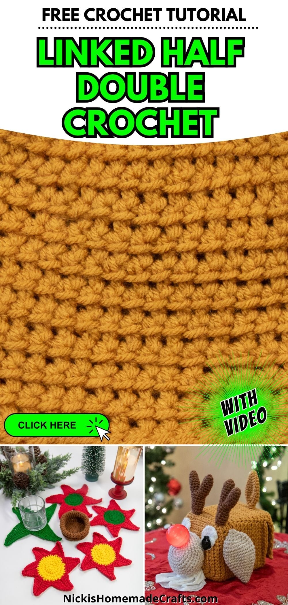 Linked Half Double Crochet Stitch Tutorial with Video - Day 17 of ...