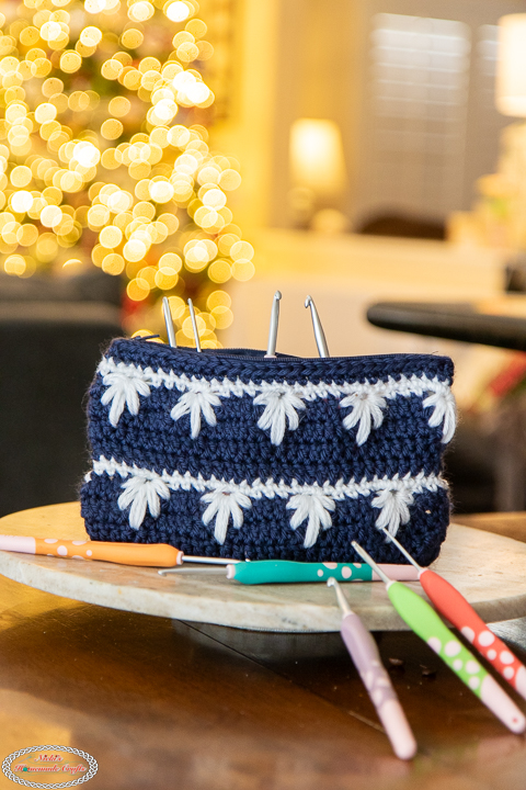 Zipper pouch made with the Crochet Extreme Drop Leaf Stitch Tutorial