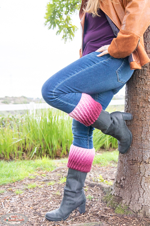 Boot cuffs made with the Crochet Feather Stitch