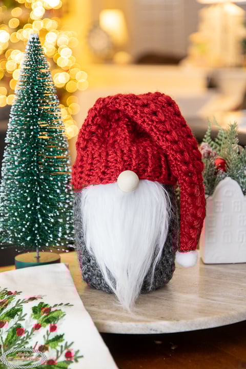 Christmas Gnome made with the Crochet Harvest Stitch