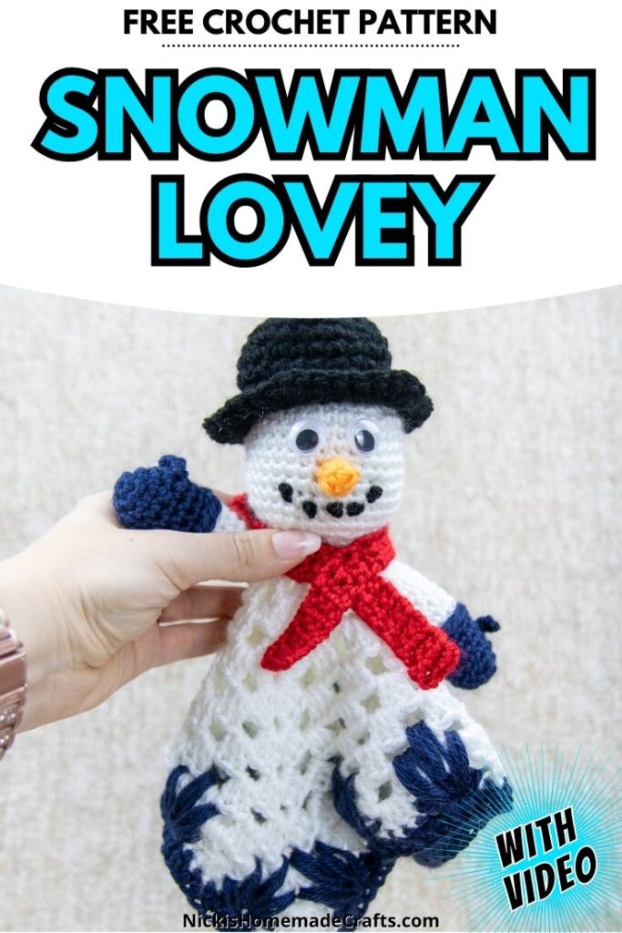 free crochet pattern for a snowman lovey - standard pin