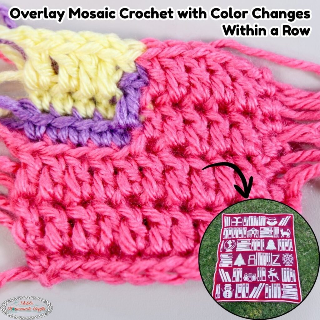 Overlay Mosaic Crochet Color Changes Tutorial for the Christmas Bookshelf Mosaic Crochet Blanket