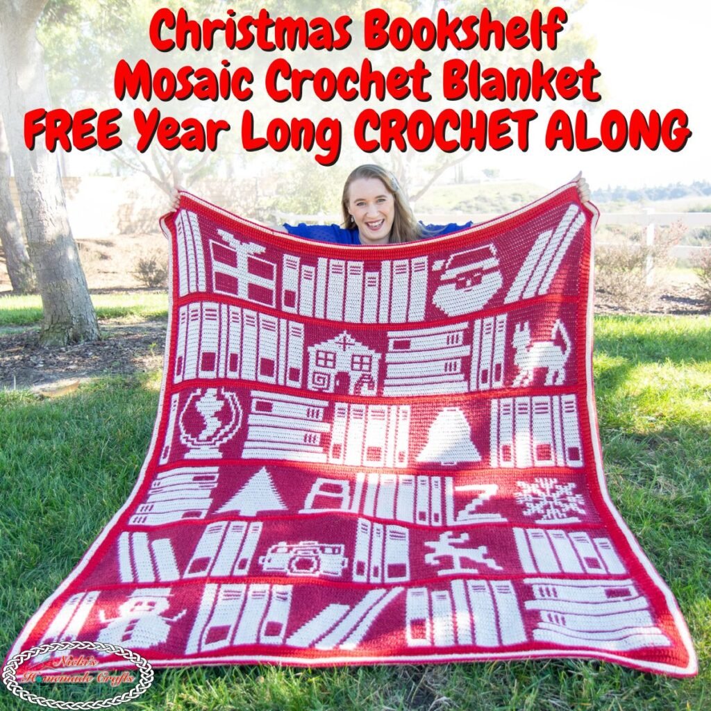 Christmas Bookshelf Mosaic Crochet Blanket FREE Year Long CROCHET ALONG