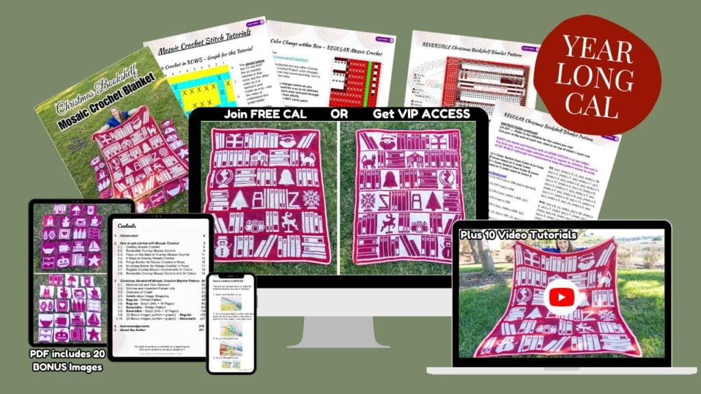 Christmas Bookshelf Mosaic Crochet Blanket Pattern CAL