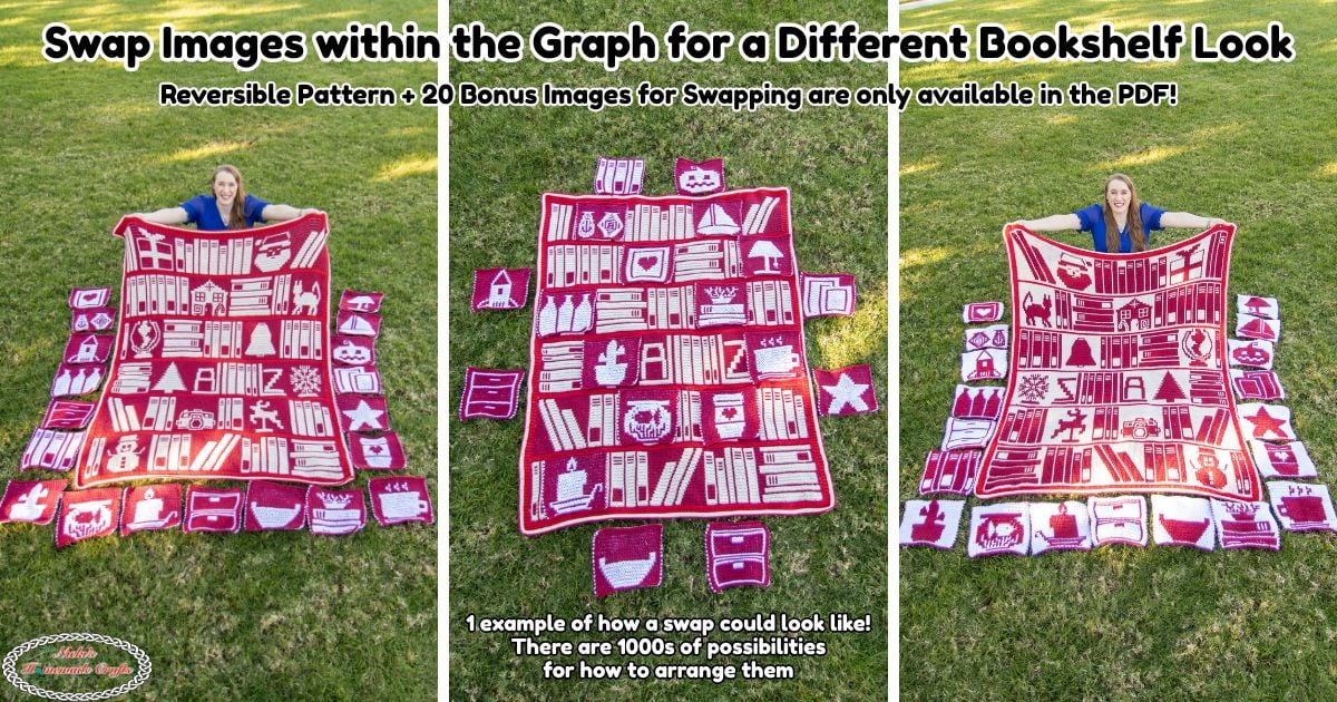 Free Christmas Bookshelf Mosaic Crochet Blanket CAL Regular vs Reversible - rectangle