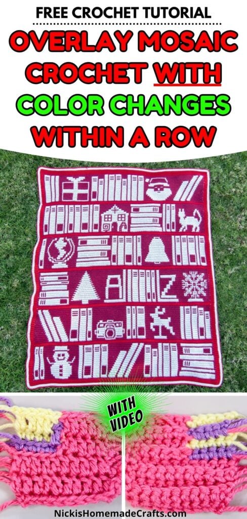 Overlay Mosaic Crochet Color Changes Tutorial for the Christmas Bookshelf Mosaic Crochet Blanket - Long pin