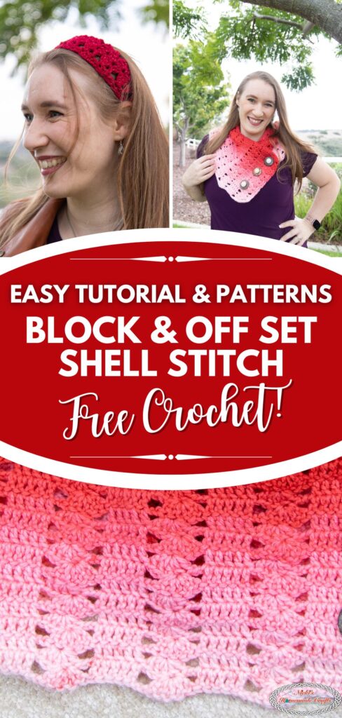 Save for later on Pinterest to learn the Crochet Block and Off Set Shell Stitch