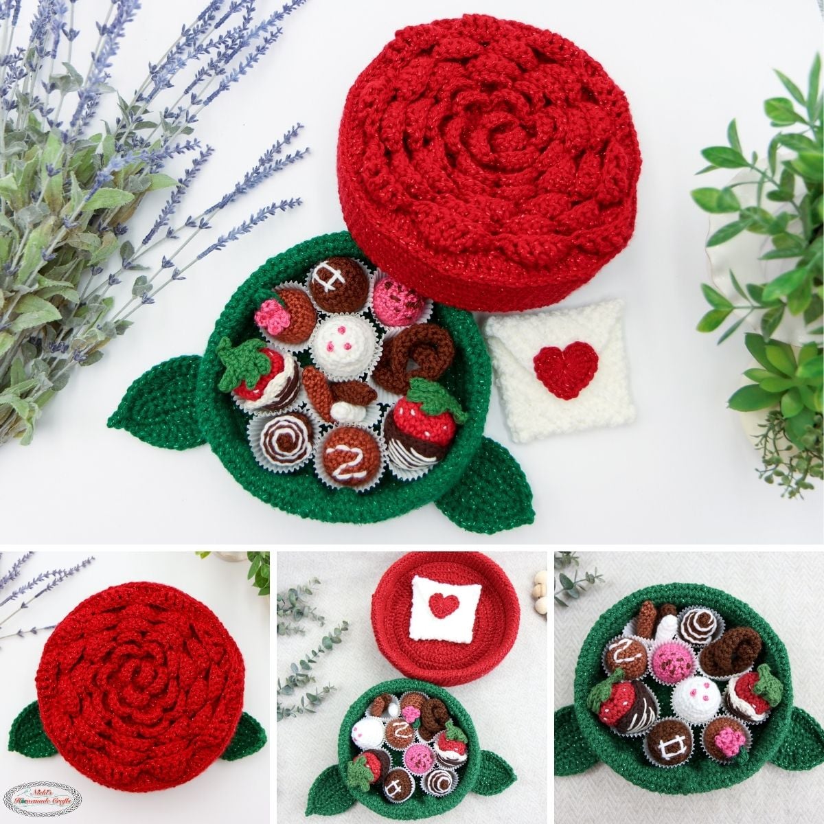 Chocolate Praline Rose Box with Heart Envelope Crochet Pattern as Free CAL