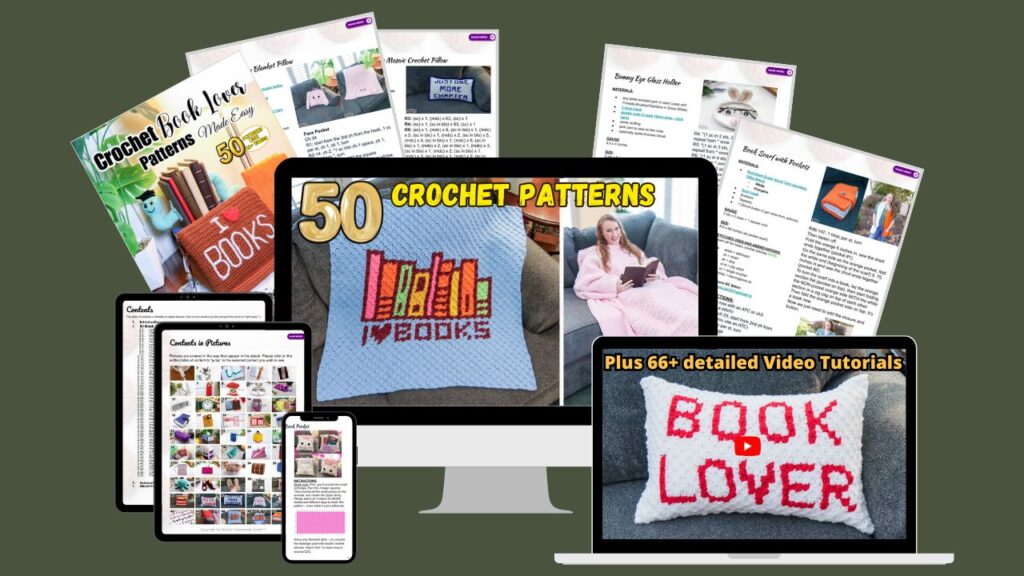 Crochet Book Lover Patterns Devices dark background
