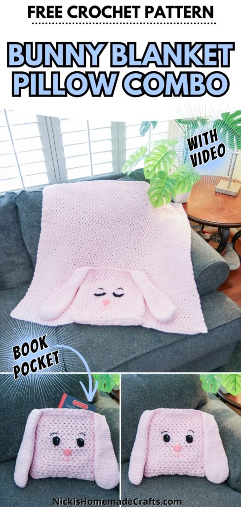 crochet bunny blanket pillow - long pin