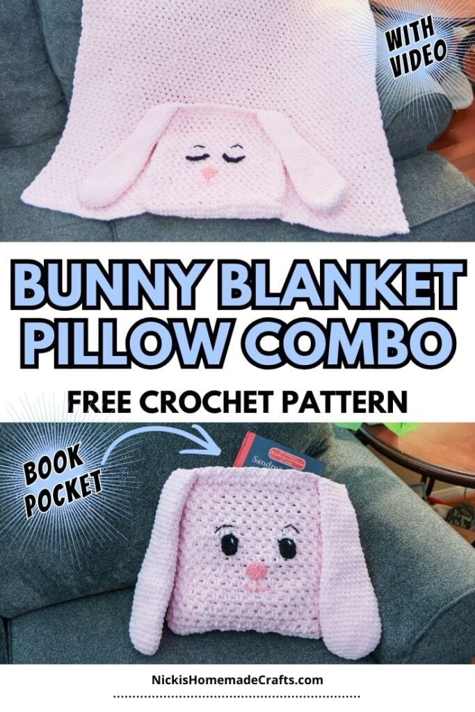 crochet bunny blanket pillow - standard pin