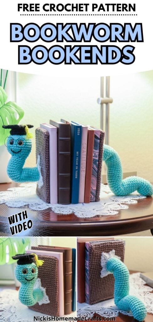 crochet worm diy bookends - long pin
