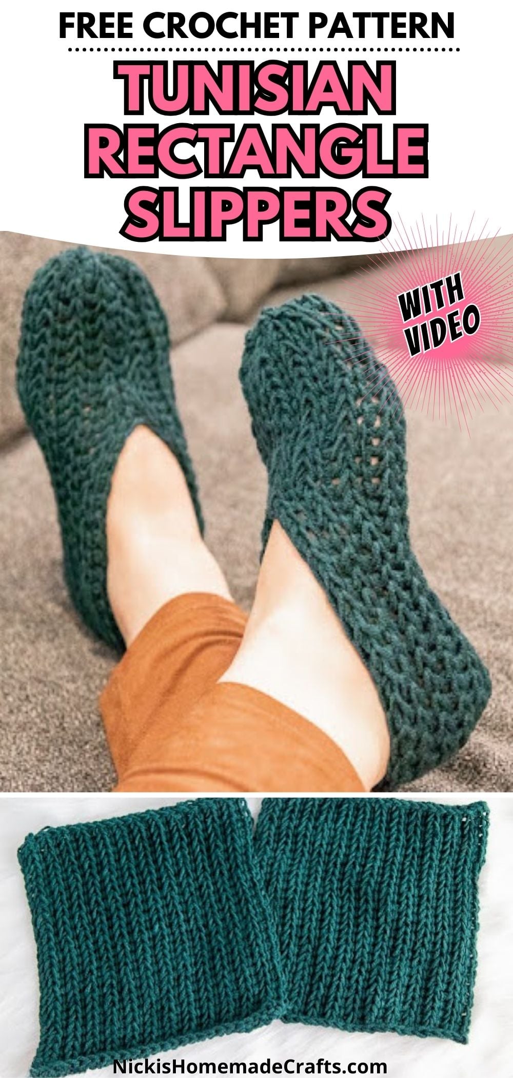 tunisian crochet slippers - long pin