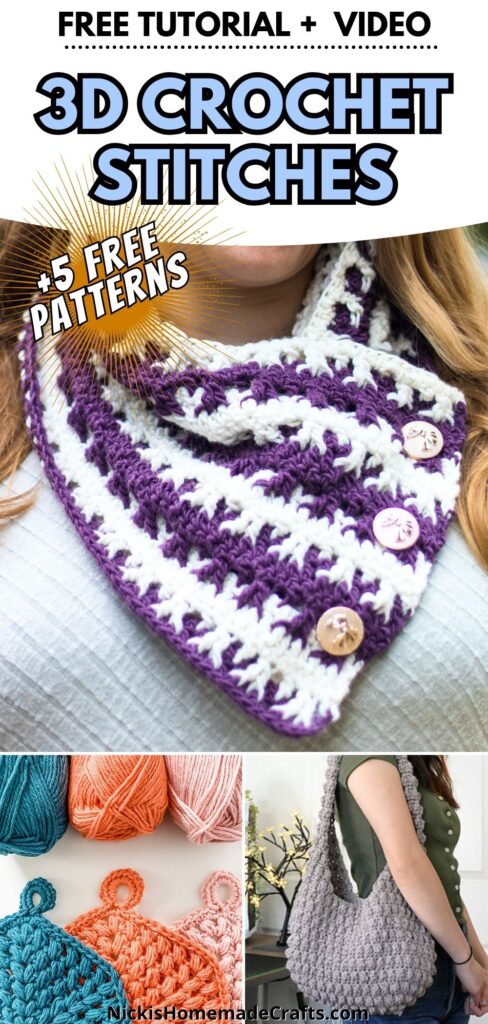 3D crochet stitches - long pin