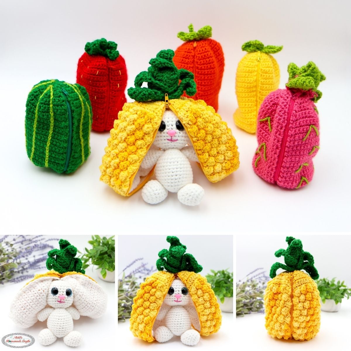 6-in-1 Reversible Fruit Bunny Amigurumi Crochet Pattern as Free CAL