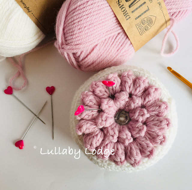popcorn stitch flower pincushion crochet pattern free