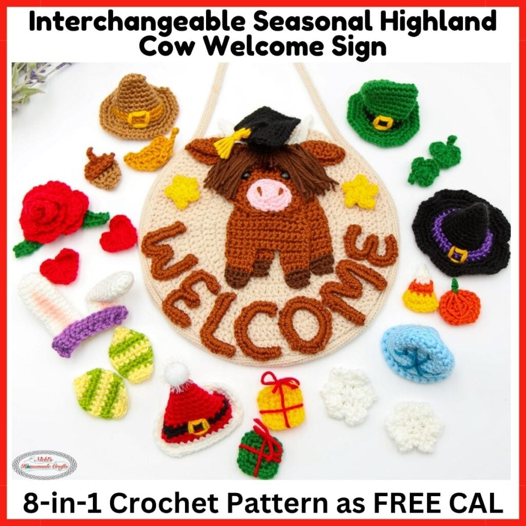 8-in-1 Interchangeable Seasonal Highland Cow Welcome Sign