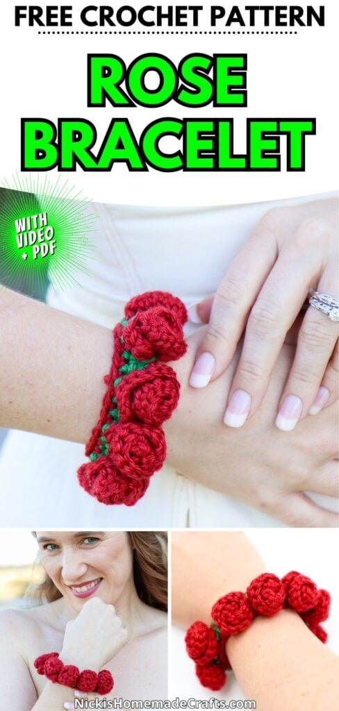 Crochet Rose Bracelet Pattern - Long Pin 2