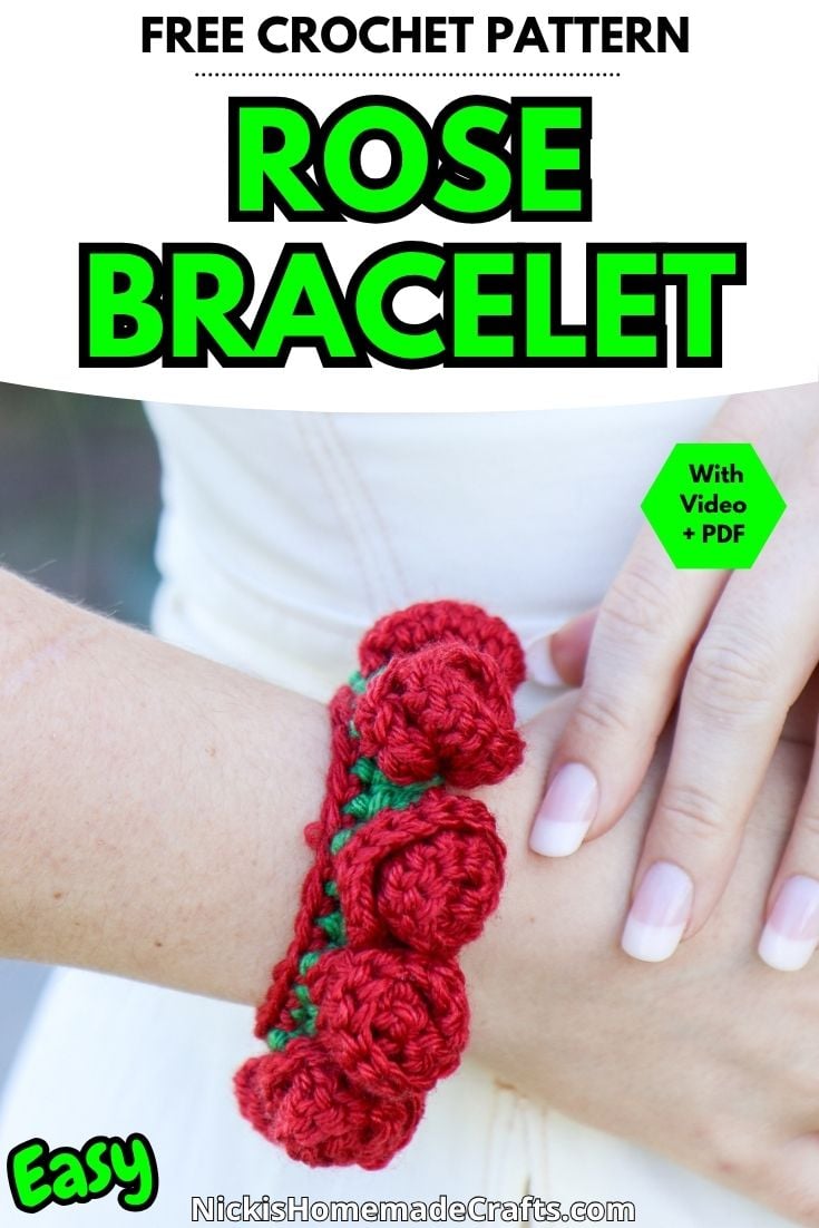 Crochet Rose Bracelet Pattern - Standard Pin