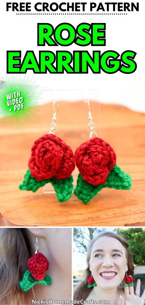 Crochet Rose Earrings Pattern - Long Pin 2