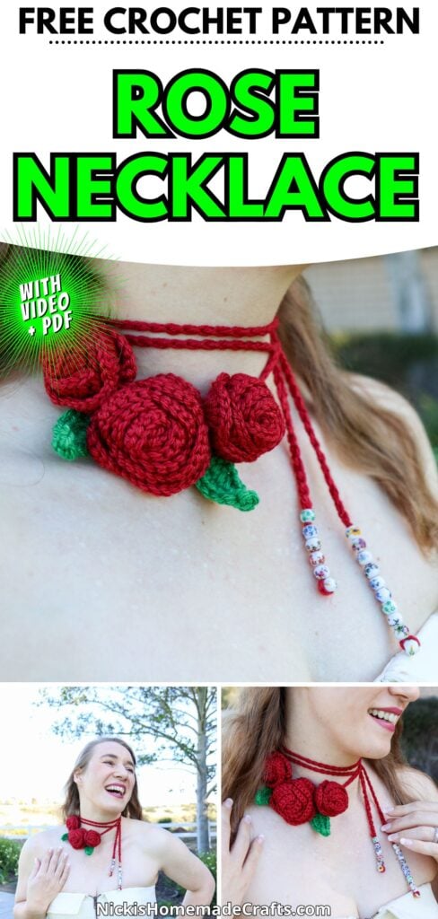 Crochet Rose Necklace Pattern - Long Pin