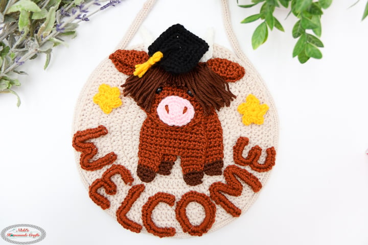 Graduation Accessories for the Crochet Highland Cow Welcome Sign Pattern