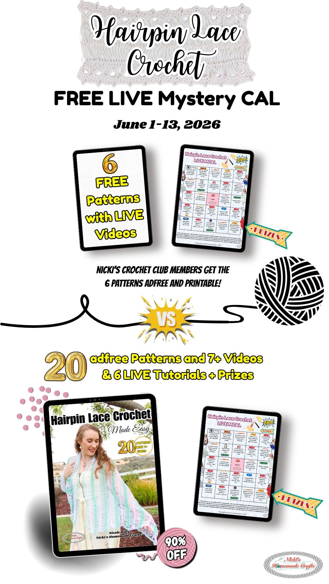 Free LIVE Mystery CAL vs 20 Pattern Hairpin Lace Ebook with Prizes