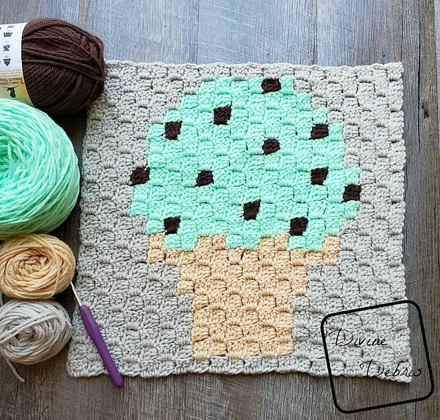 Free C2C Ice Cream Cone Afghan Square Crochet Pattern