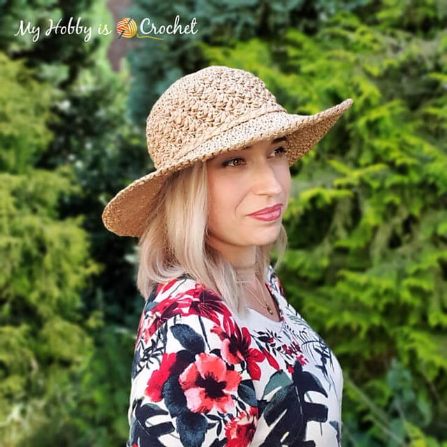 Free crochet raffia sun hat pattern
