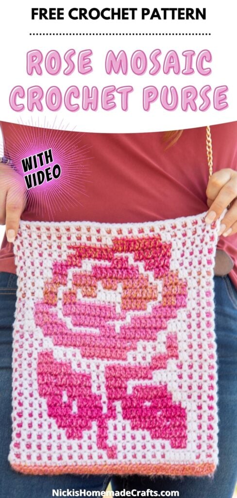 Mosaic Crochet Rose Bag - Long Pin