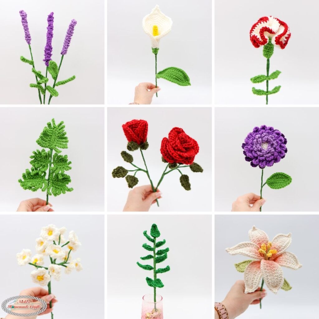 Modèle LIVE CAL gratuit 10 en 1 Bouquet de fleurs au crochet + Prix 5 Patron au crochet bouquet 10 en 1