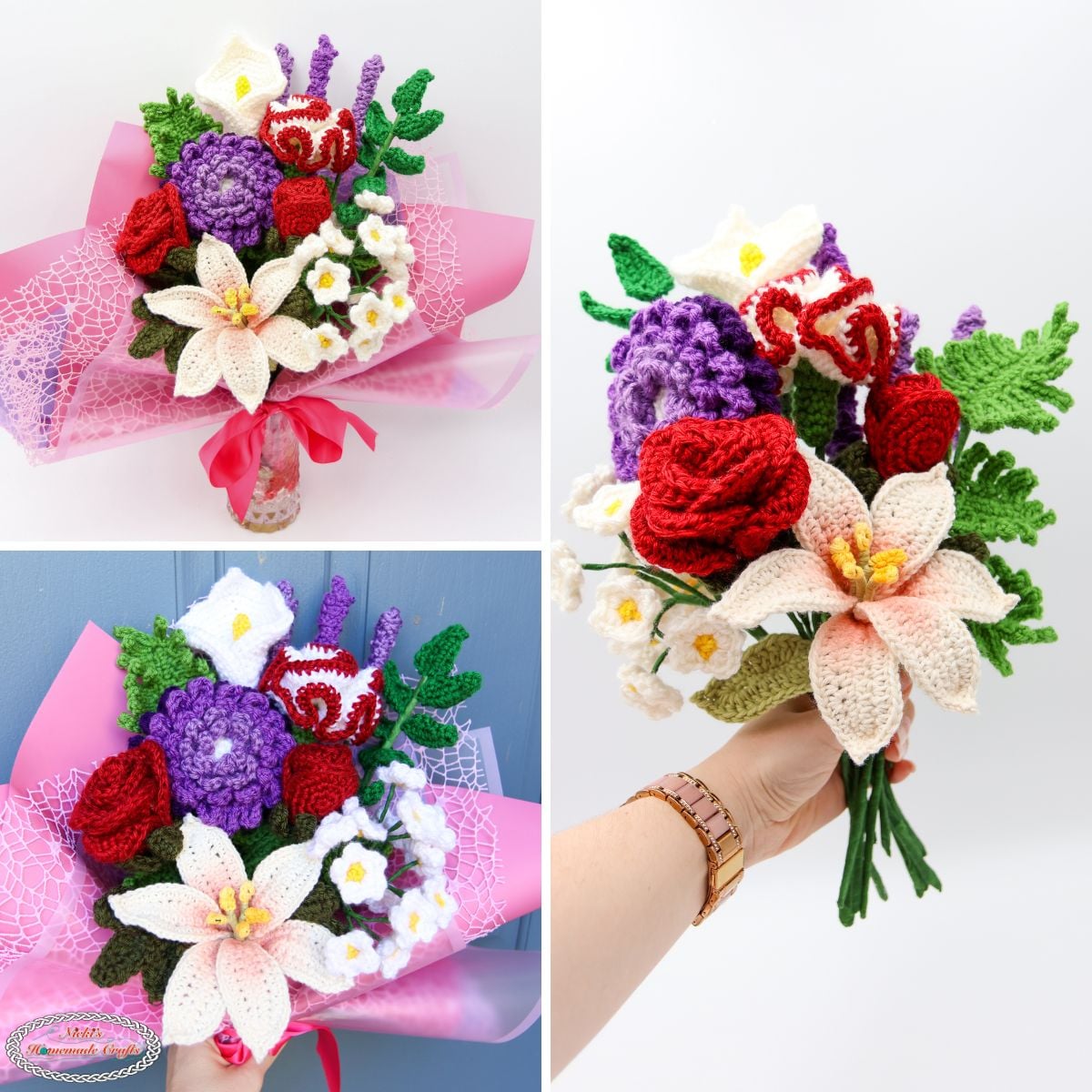 Modèle LIVE CAL gratuit 10 en 1 Bouquet de fleurs au crochet + Prix 4 Patron au crochet bouquet 10 en 1
