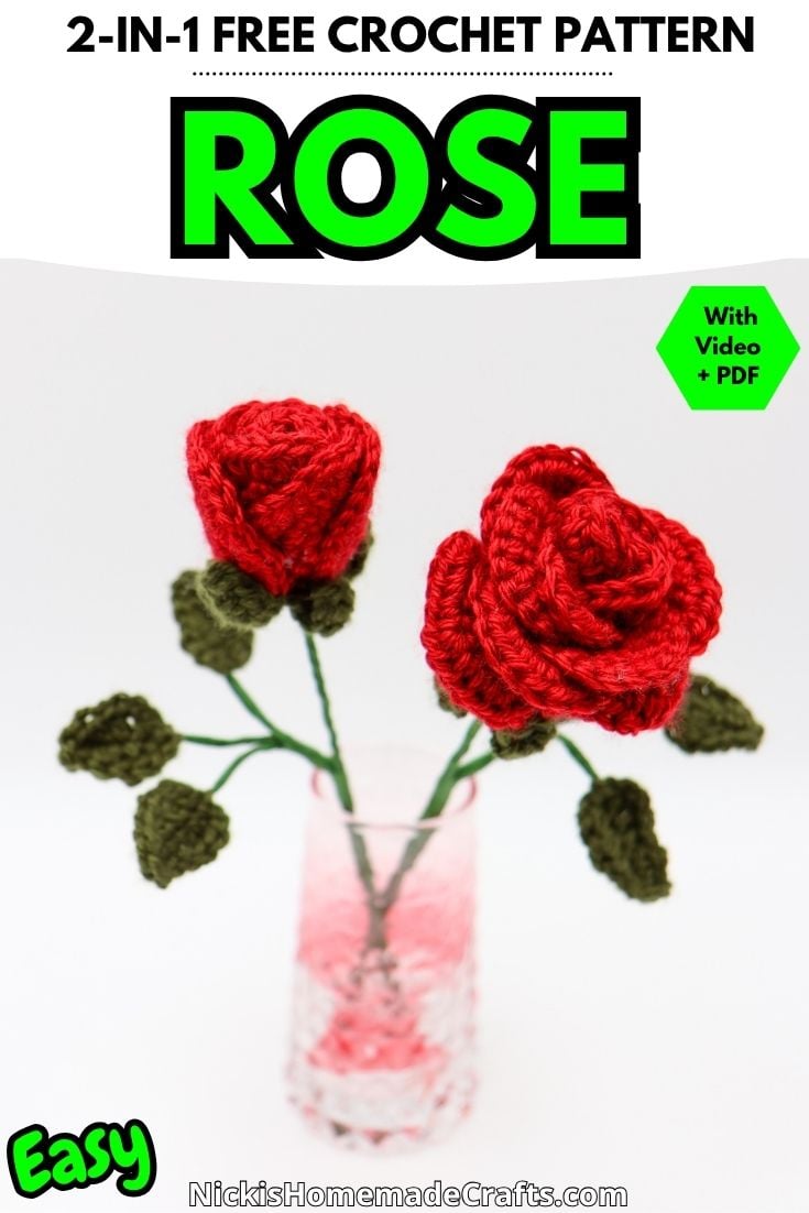 Rose and Rosebud Crochet Pattern - Standard Pin