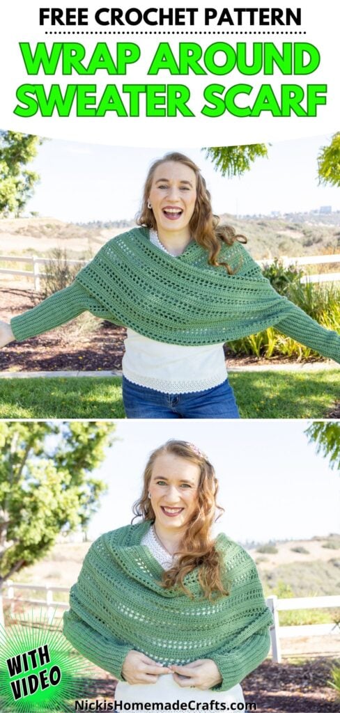 Linked Filet Crochet Sweater Scarf Pattern - Long Pin