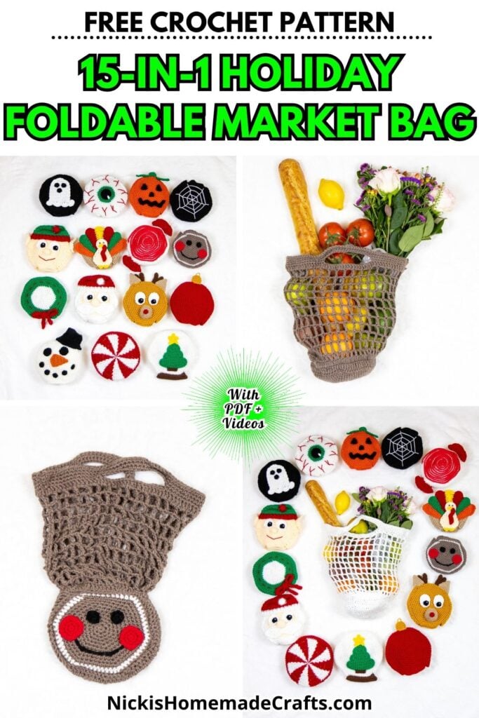 15-in-1 HOLIDAY Foldable Market Bag Crochet Pattern