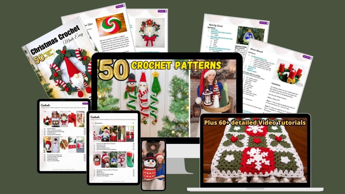 Christmas Crochet Made Easy Devices dark green background