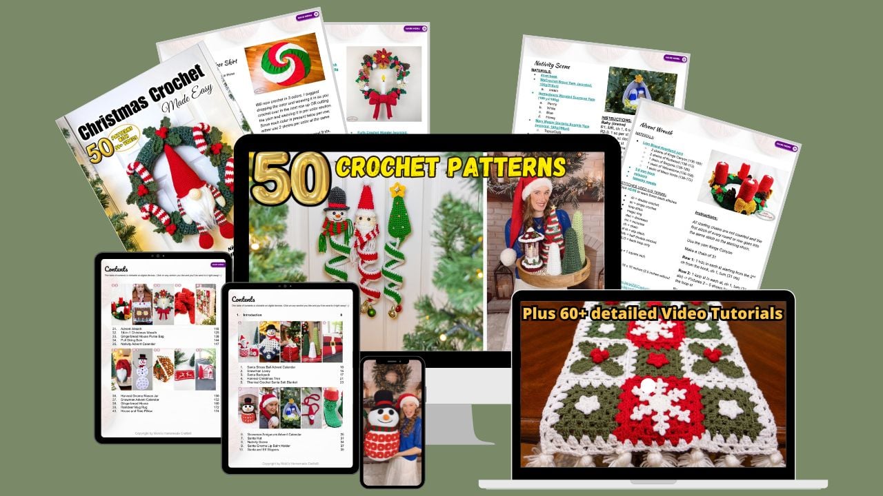 Christmas Crochet Made Easy Devices light green background