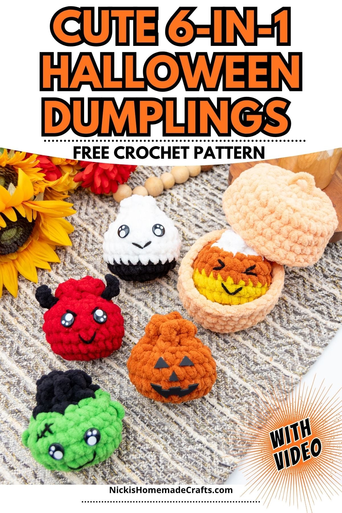 Cute Halloween Dumplings Crochet Pattern - Standard Pin