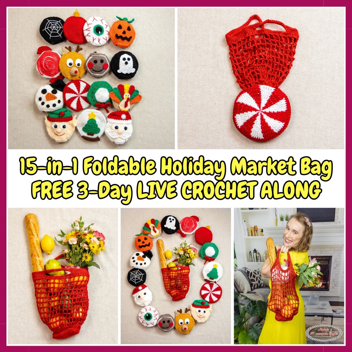 Free 15in1 Holiday Market Bag Crochet Pattern