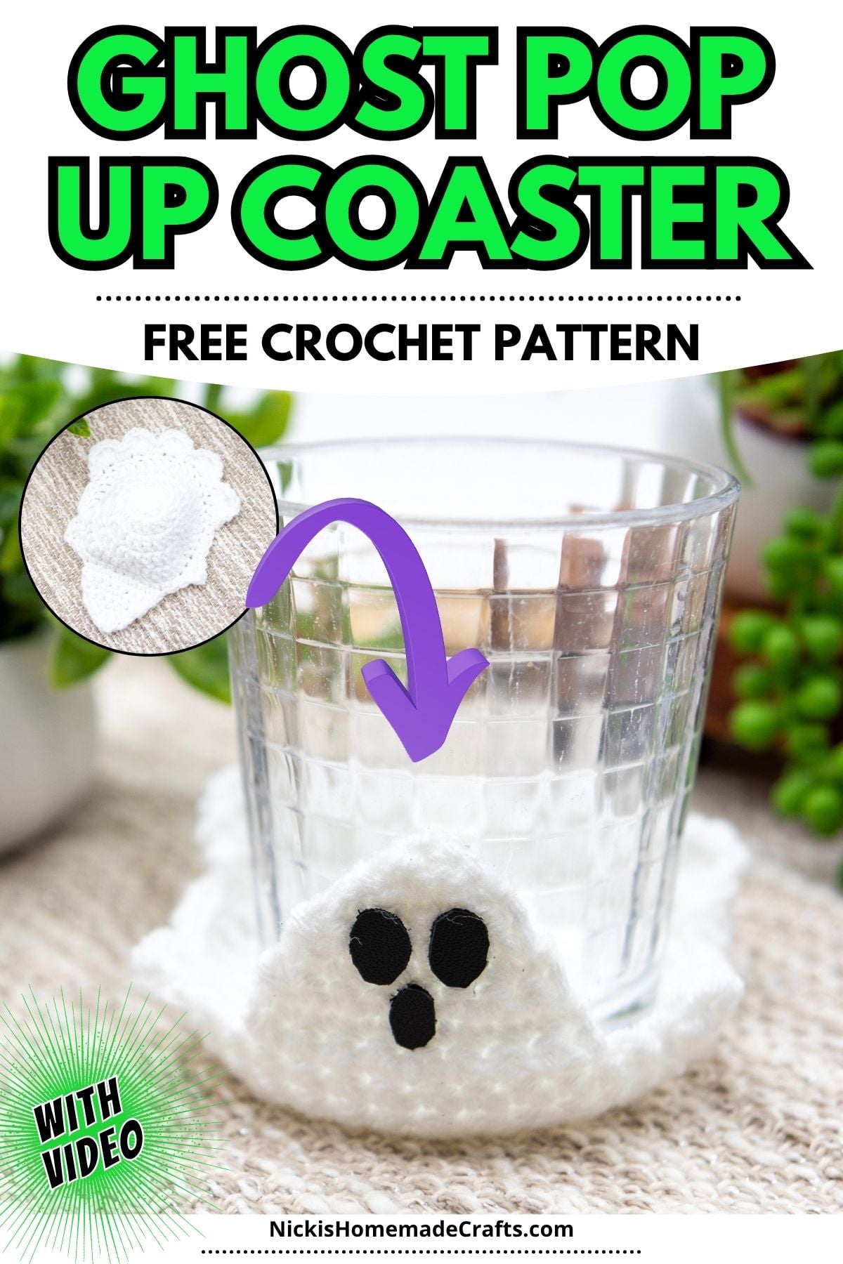 Ghost Pop Up Coaster Crochet Pattern - Standard Pin